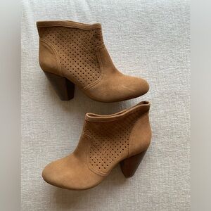 Perforated Tan Suede Ankle Boots